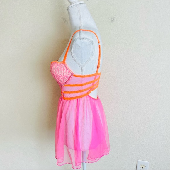 Victoria’s Secret Pink & Orange Lace Babydoll Push-Up Bustier Lingerie Teddy - Picture 2 of 16